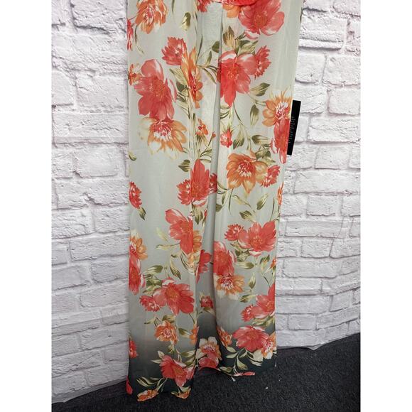 Avenue Coral & Grey Floral Maxi Dress LIned Halter-Style Zip Back SZ 26/28 NWT - Picture 3 of 6